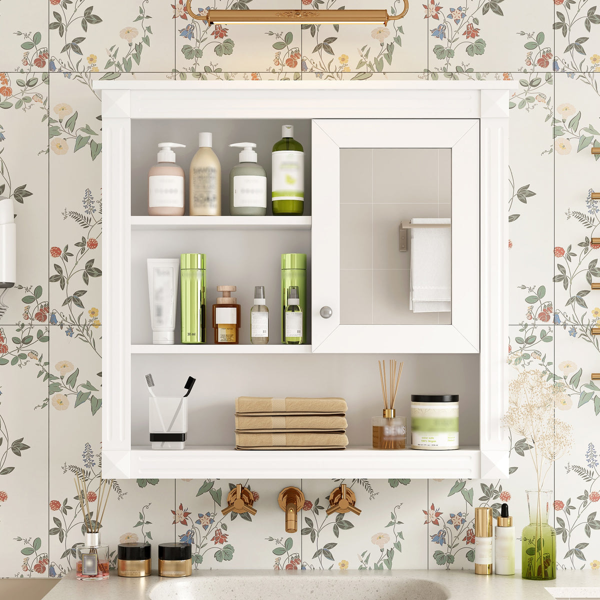 32'' Bathroom Wall Cabinet with Mirror, Wall Mounted Medicine Cabinet with 4 Shelves, Mirrored Door Over Toilet Storage Cabinet& Adjustable Shelves