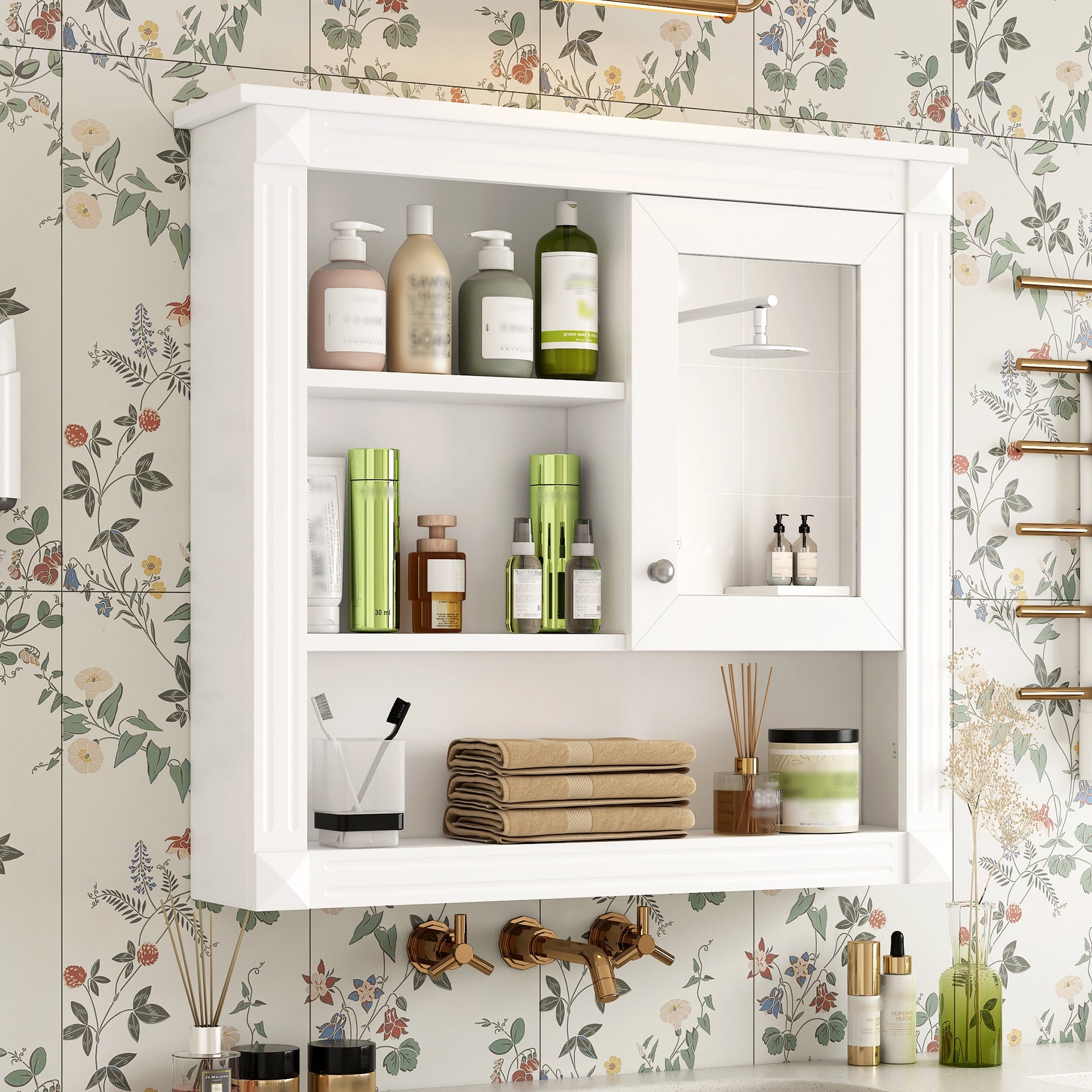 32'' Bathroom Wall Cabinet with Mirror, Wall Mounted Medicine Cabinet with 4 Shelves, Mirrored Door Over Toilet Storage Cabinet& Adjustable Shelves
