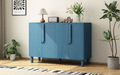 TREXM 4-Door Buffet Cabinet with Storage, Wood Sideboard Cabinet with Unique Arc Handles and Adjustable Shelves for Dining Room, Kitchen, and Living Room (Navy)