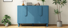 TREXM 4-Door Buffet Cabinet with Storage, Wood Sideboard Cabinet with Unique Arc Handles and Adjustable Shelves for Dining Room, Kitchen, and Living Room (Navy)