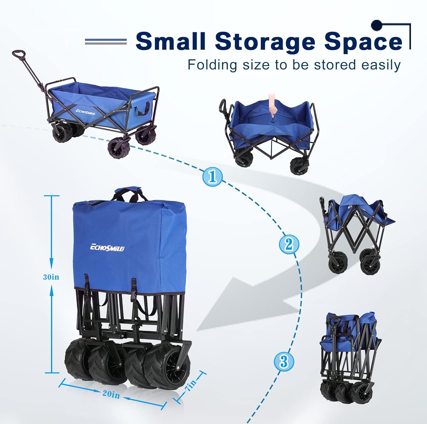 Heavy Duty 350 Lbs Capacity Collapsible Wagon, Outdoor Folding Camping Wagons, Grocery Portable Utility Cart, Adjustable Rolling Carts, All Terrain Sports Wagon with Big Wheels by Boahaus