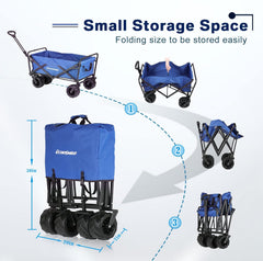 Heavy Duty 350 Lbs Capacity Collapsible Wagon, Outdoor Folding Camping Wagons, Grocery Portable Utility Cart, Adjustable Rolling Carts, All Terrain Sports Wagon with Big Wheels by Boahaus