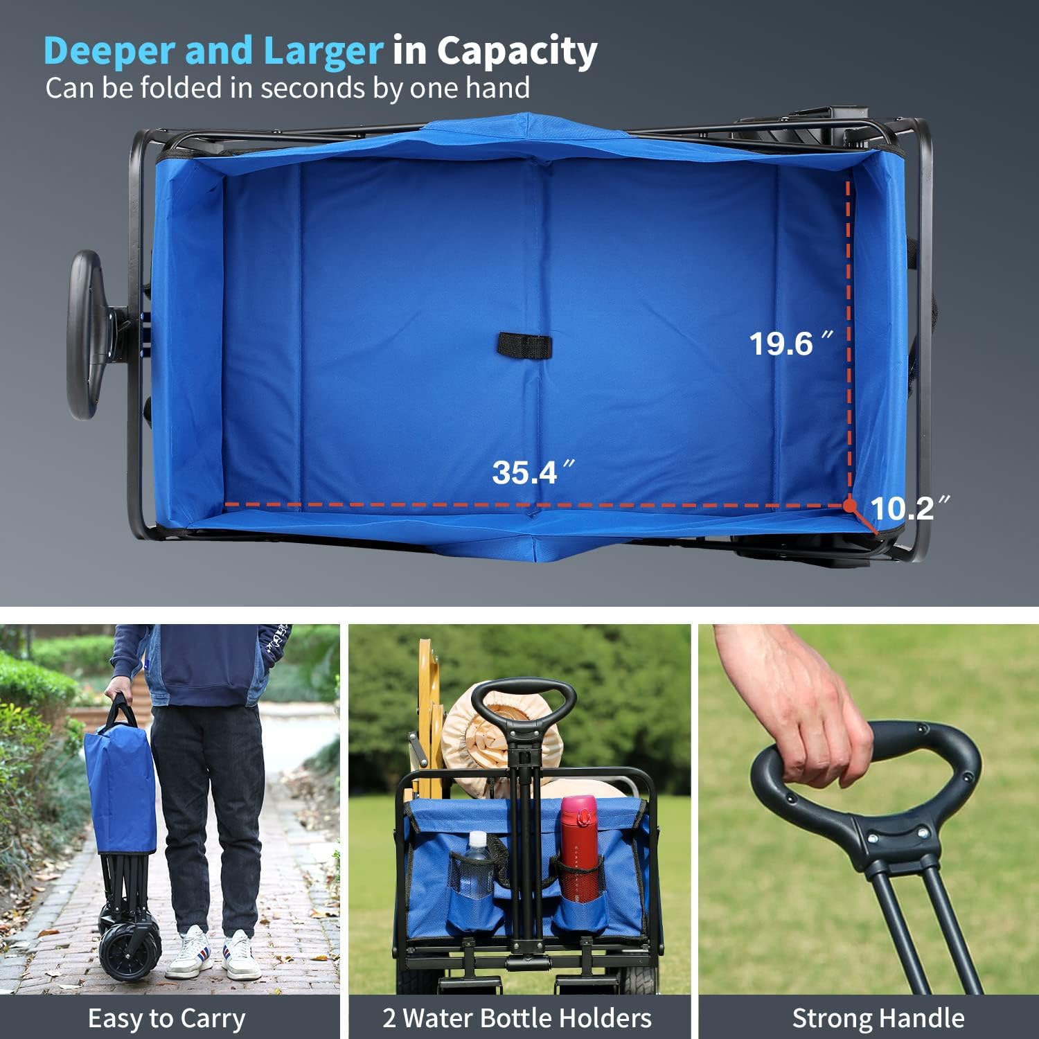 Heavy Duty 350 Lbs Capacity Collapsible Wagon, Outdoor Folding Camping Wagons, Grocery Portable Utility Cart, Adjustable Rolling Carts, All Terrain Sports Wagon with Big Wheels by Boahaus