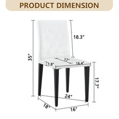 4-pack white PU dining chairs: ergonomic buckle backrest, 35 inches high, black metal legs,Combines Comfort and Texture.Perfectly suitable for family dining rooms, hotel banquet halls,etc.
