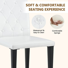 4-pack white PU dining chairs: ergonomic buckle backrest, 35 inches high, black metal legs,Combines Comfort and Texture.Perfectly suitable for family dining rooms, hotel banquet halls,etc.