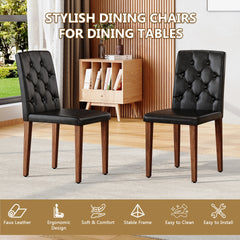 4-piece set of black PU dining chairs: ergonomically designed with a buckle backrest, 35 inches high, walnut metal legs, combining comfort and texture. Very suitable for family restaurants,hotel ,etc.