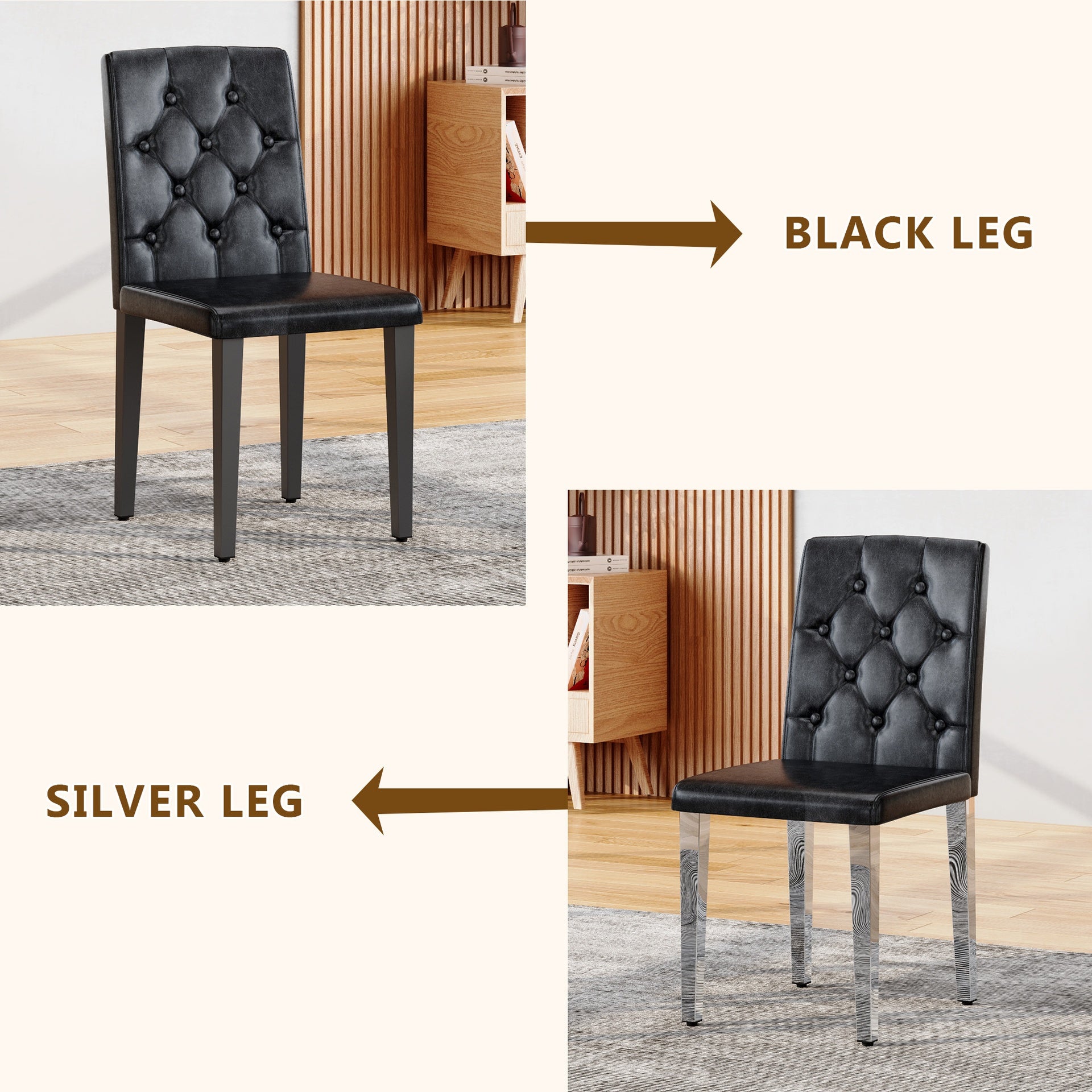 4-pack black PU dining chairs: ergonomic buckle backrest, 35 inches high, black metal legs,Combines Comfort and Texture.Perfectly suitable for family dining rooms, hotel banquet halls,etc.W1151P295721
