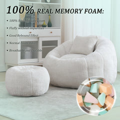 UNITED WE WIN Modern Bean Bag Chairs, Comfy Round Chair for Adults with Ottoman, Leisure Single Sofa Reading Chair with Pillow for Living Room, Bedroom, Apartment