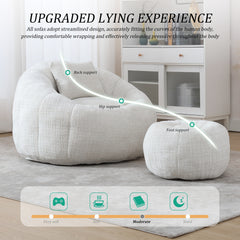 UNITED WE WIN Modern Bean Bag Chairs, Comfy Round Chair for Adults with Ottoman, Leisure Single Sofa Reading Chair with Pillow for Living Room, Bedroom, Apartment