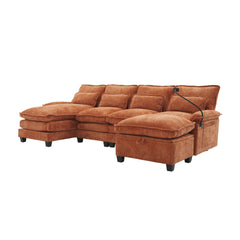 UNITED WE WIN 106" U Shape Sectional Sofa Cloud Couch for Living Room, Upholstery Comfy Modular Sofas, 4 Seat Chenille U-Shaped Sleeper Sofa with Chaise Lounge, Ottoman & Pillows