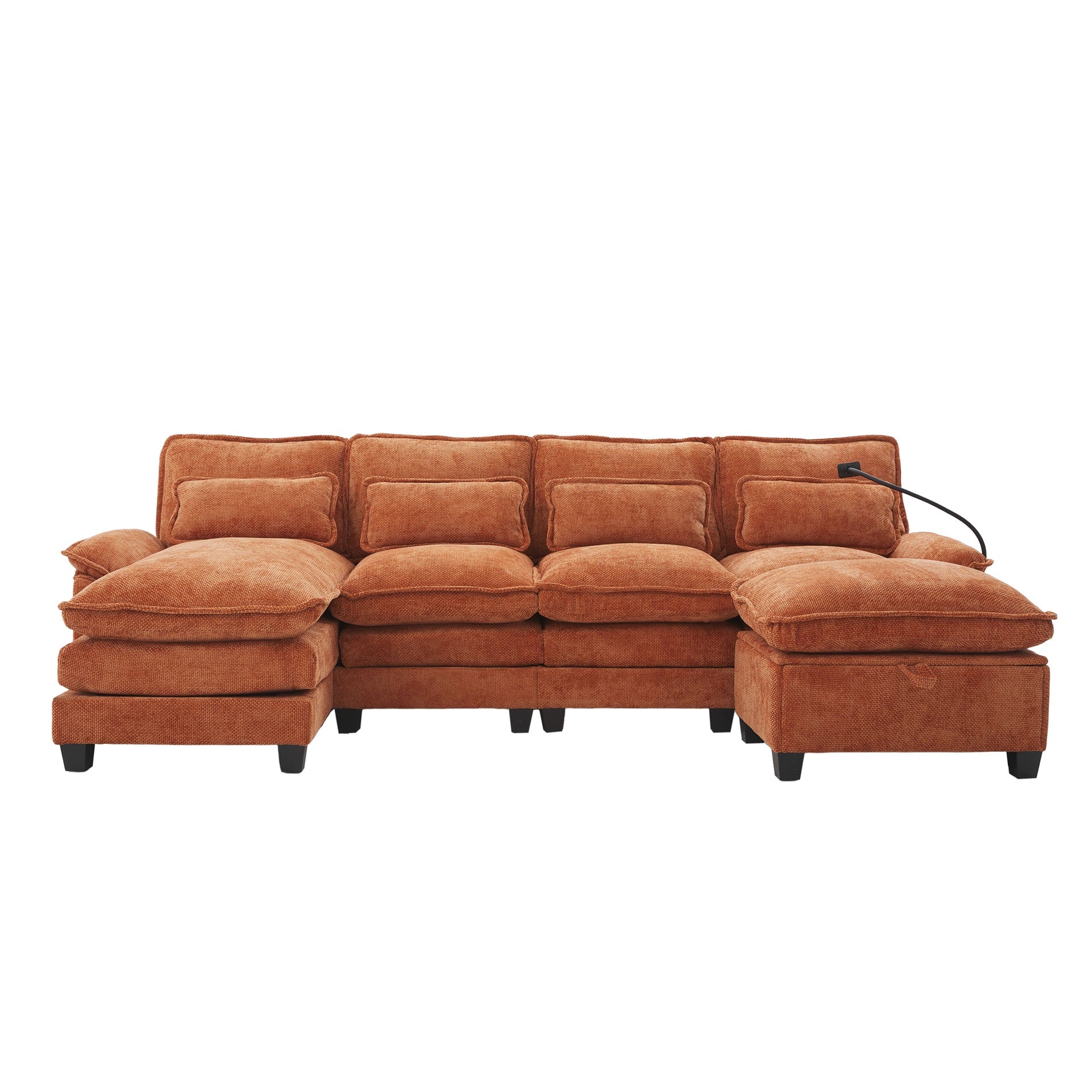 UNITED WE WIN 106" U Shape Sectional Sofa Cloud Couch for Living Room, Upholstery Comfy Modular Sofas, 4 Seat Chenille U-Shaped Sleeper Sofa with Chaise Lounge, Ottoman & Pillows