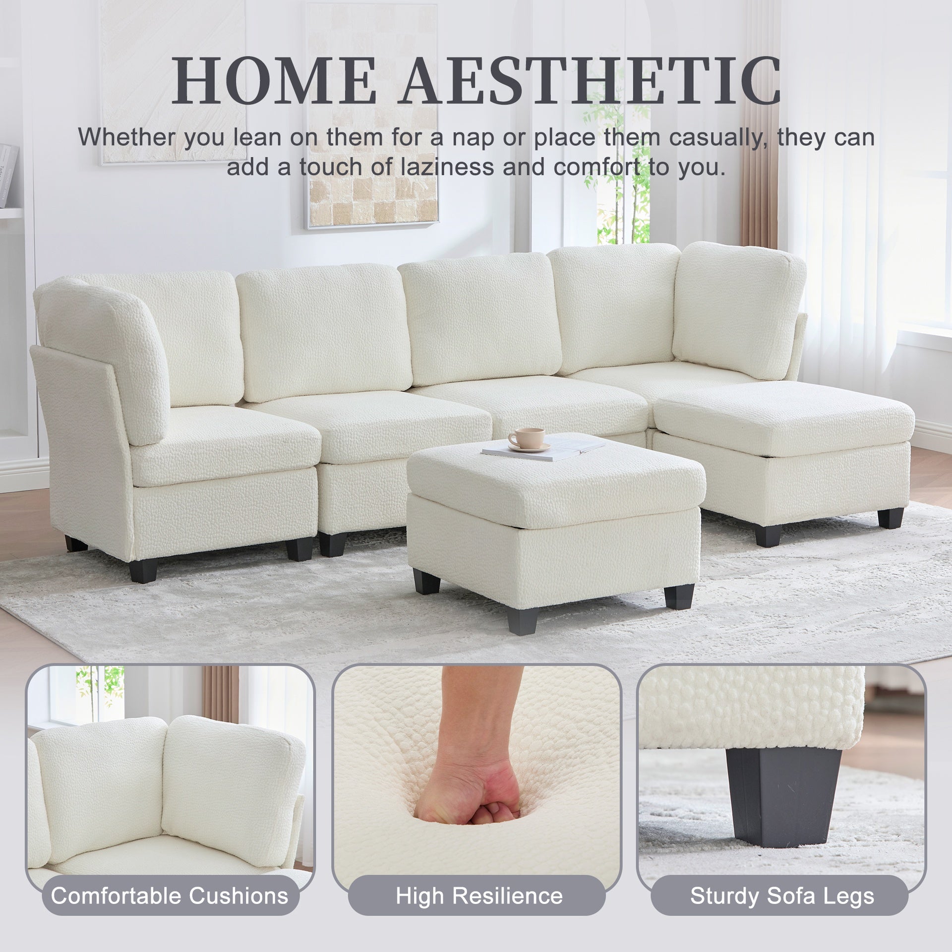 UNITED WE WIN Modular Sectional Sofa: Freely Combinable 6-Seat Convertible Sectionals with Chaise, U Shaped Oversized Sectional Couches with Storage Ottoman for Home Apartment Office