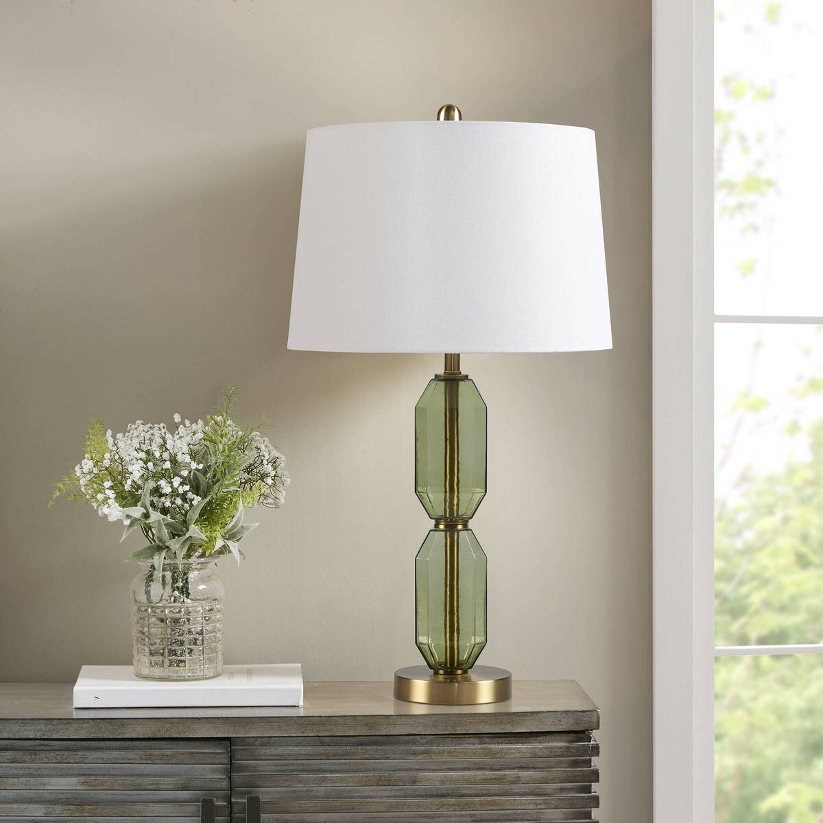 Faceted Green Glass Table Lamp Green See below