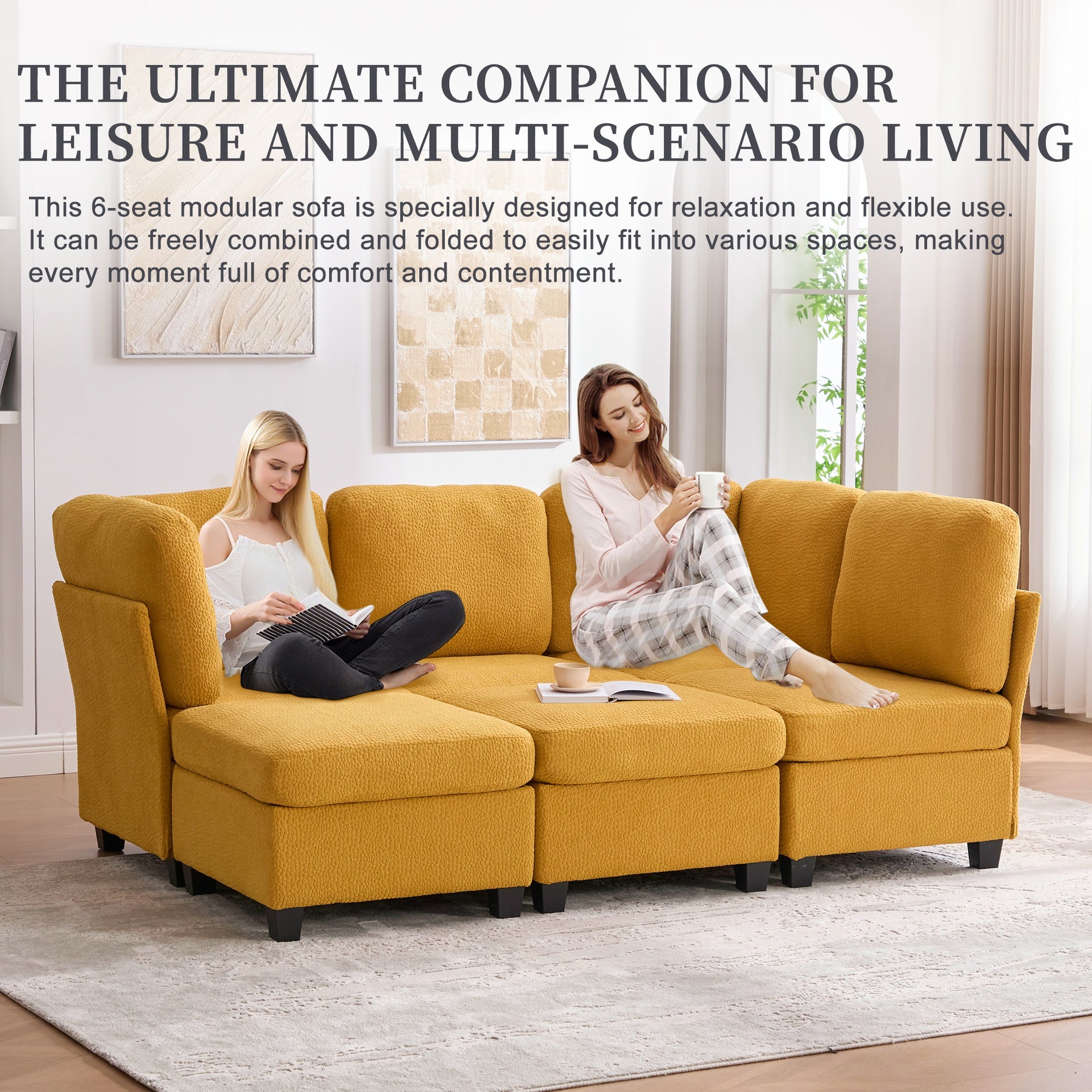 UNITED WE WIN Modular Sectional Sofa: Freely Combinable 6-Seat Convertible Sectionals with Chaise, U Shaped Oversized Sectional Couches with Storage Ottoman for Home Apartment Office