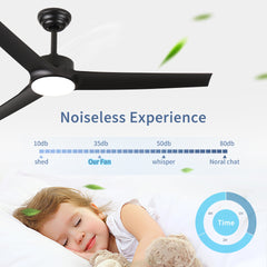 52 Inch black Ceiling Fan with light, Ceiling Fan with 3 Reversible Blades, 2 Downrods, 6-Speed Remote Control