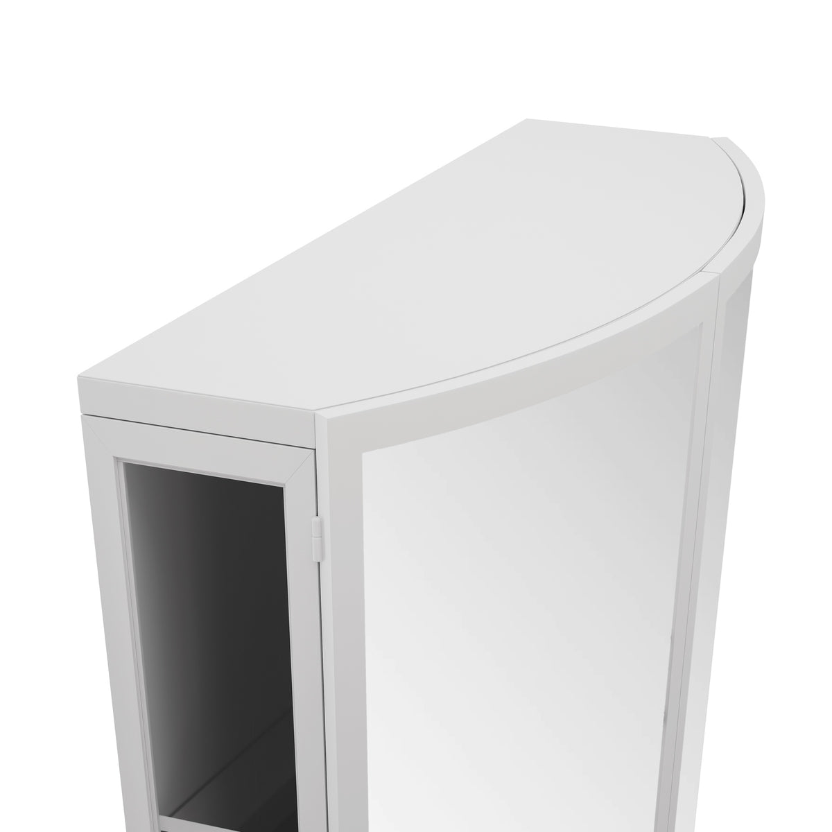 23.62" Modern Arched Glass Double-Door Wardrobe with Shatterproof Non-Glass Mirror - Double-Layer Storage, Open Shelf & Towel Rack for Entryway, Living Room, Bathroom, Dining Room (White)