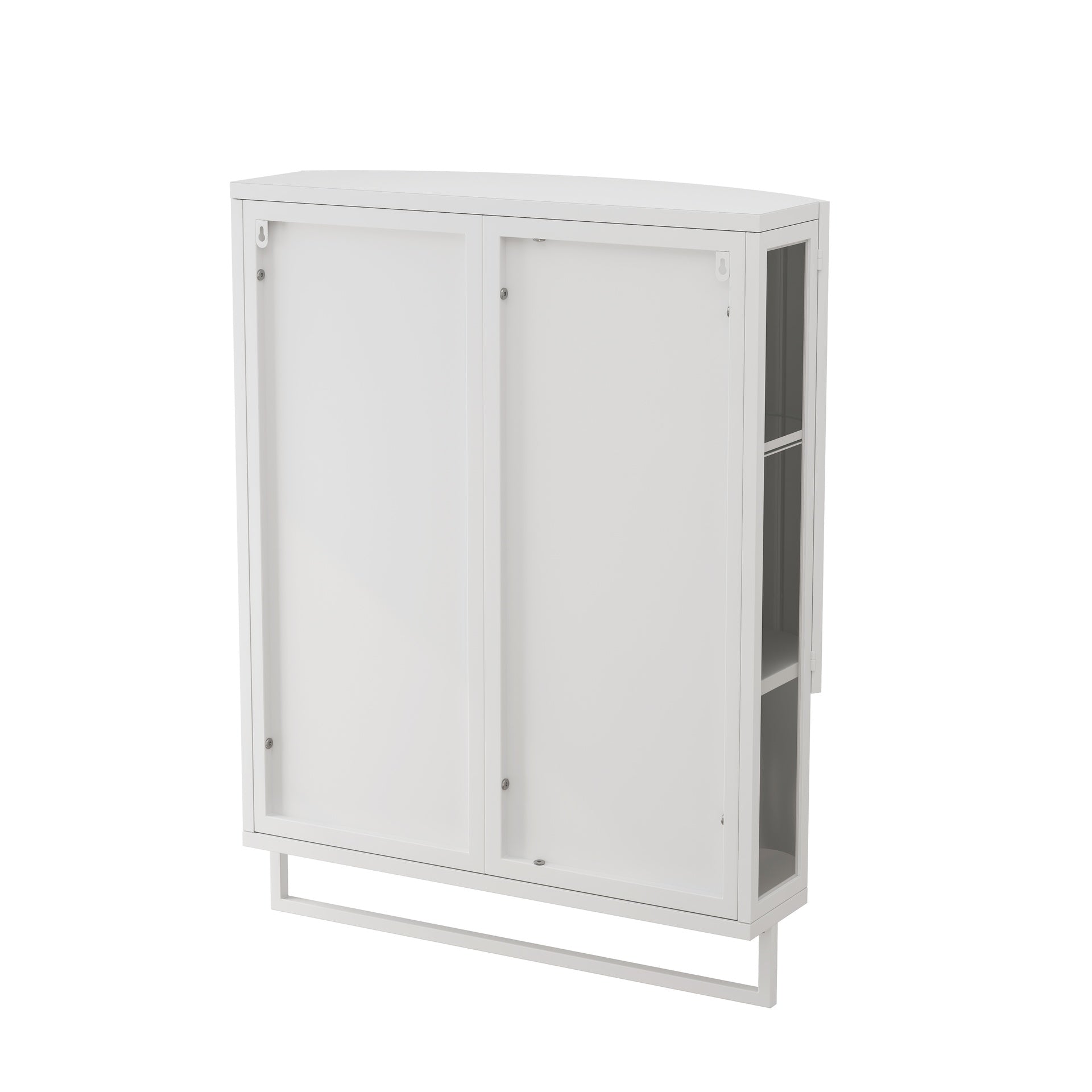 23.62" Modern Arched Glass Double-Door Wardrobe with Shatterproof Non-Glass Mirror - Double-Layer Storage, Open Shelf & Towel Rack for Entryway, Living Room, Bathroom, Dining Room (White)