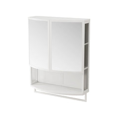 23.62" Modern Arched Glass Double-Door Wardrobe with Shatterproof Non-Glass Mirror - Double-Layer Storage, Open Shelf & Towel Rack for Entryway, Living Room, Bathroom, Dining Room (White)