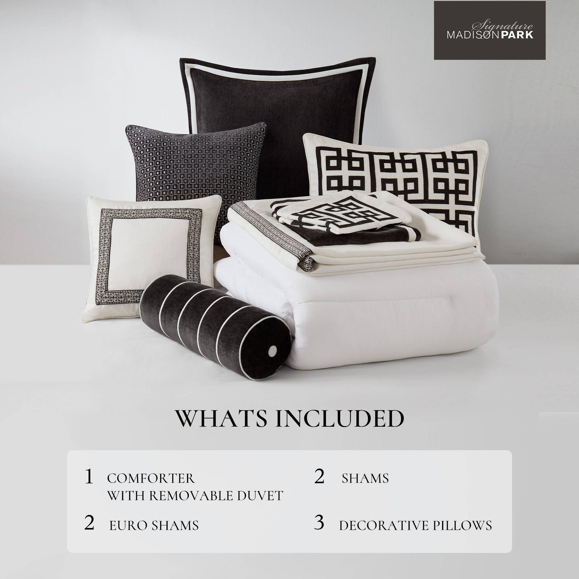 8 PCS Queen Embroidery Oversized Duvet Style Comforter Set Black/White