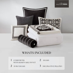 8 PCS Queen Embroidery Oversized Duvet Style Comforter Set Black/White