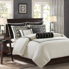 8 PCS Queen Embroidery Oversized Duvet Style Comforter Set Black/White