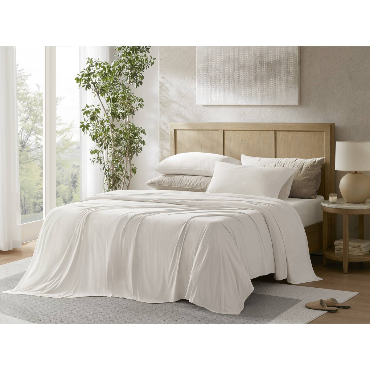 4-Piece Cal King Stretch Jersey Sheet Set, White