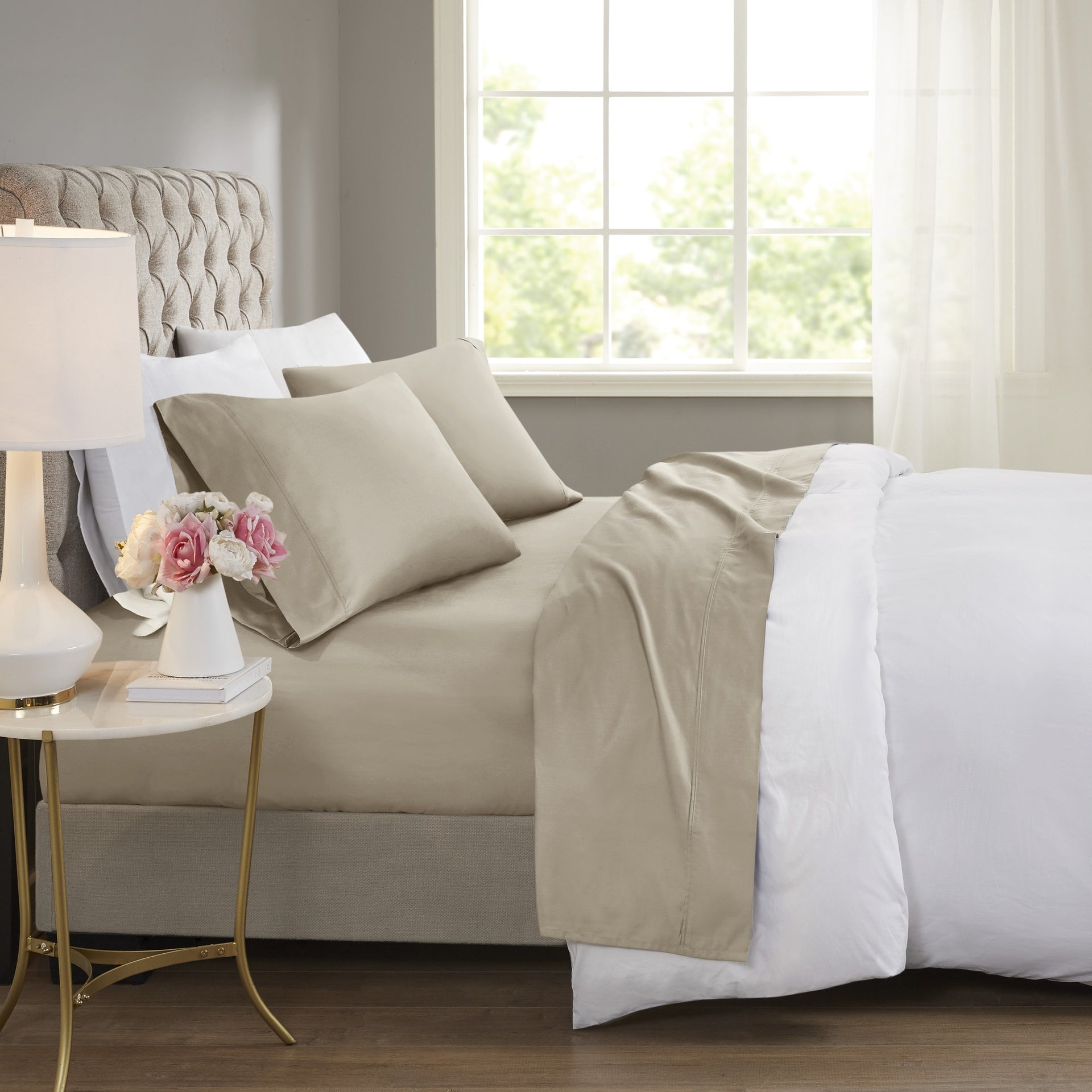 4-Piece Cal King Cooling Cotton Blend Sheet Set, Khaki