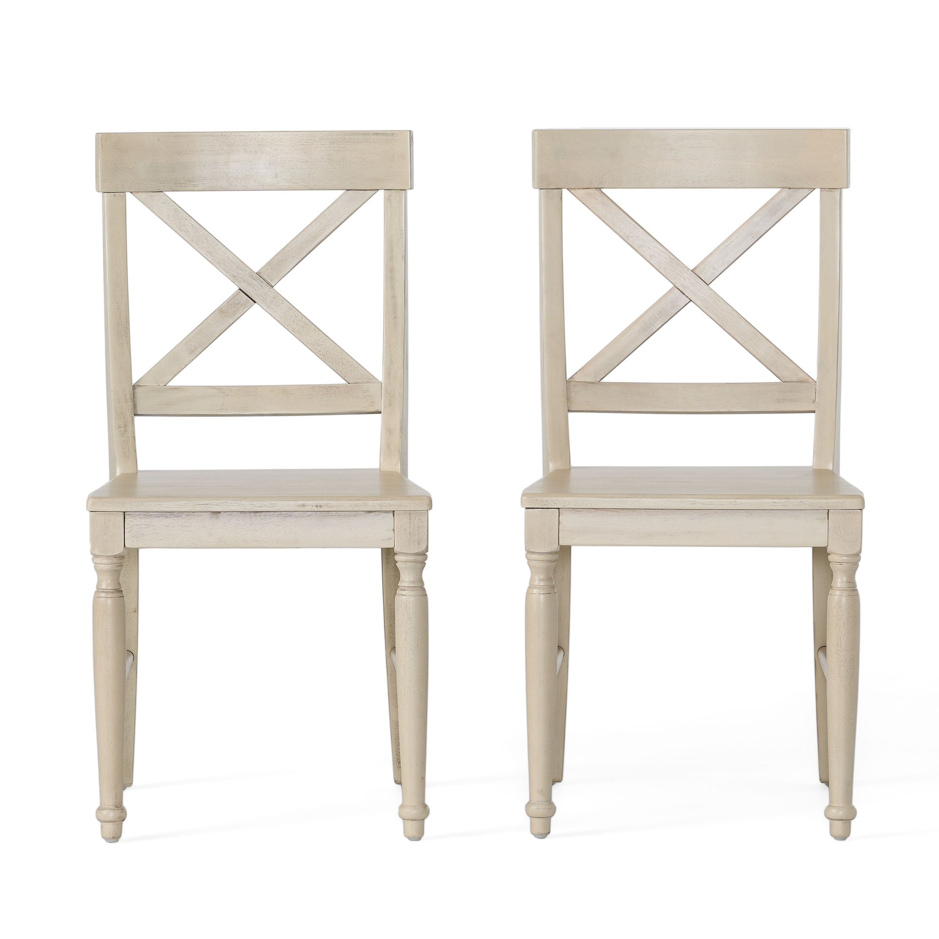 Acacia Wood Dining Chairs, 2-Pcs Set, Antique White