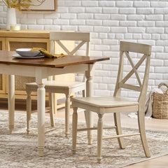 Acacia Wood Dining Chairs, 2-Pcs Set, Antique White