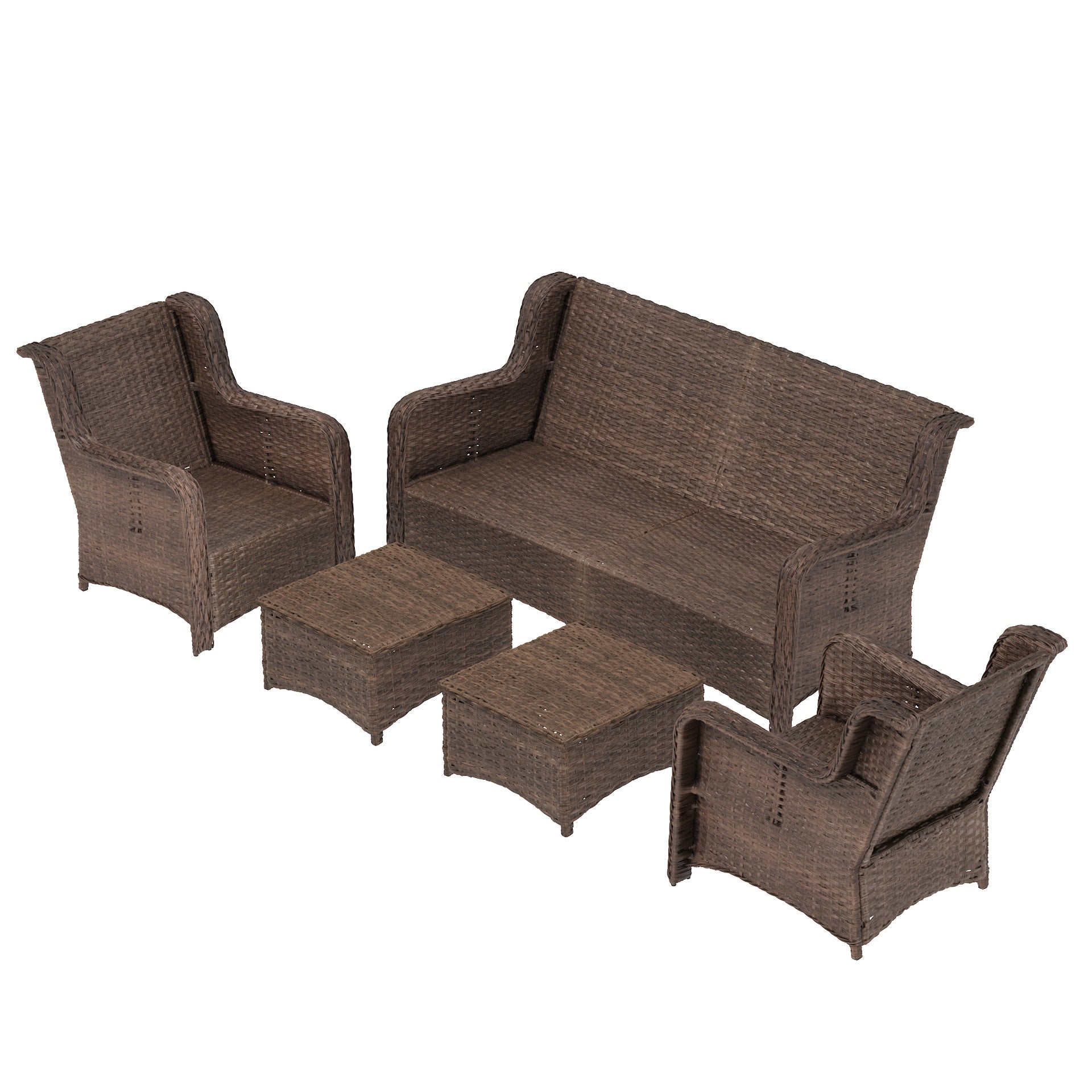 Patio Furniture Set Rattan Outdoor Sectional Conversation Sets 3-Seat Outdoor Couch,2 Single Chair and 2 Ottoman for Lawn, Balcony, Garden, Backyard (Bron-Peacock Blue, Set of 5)