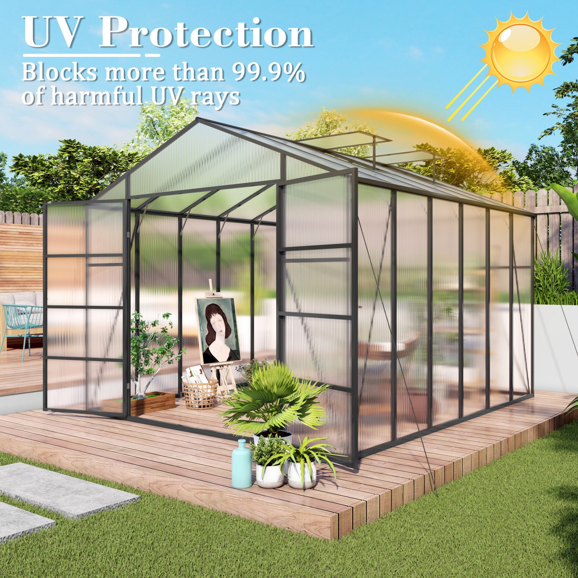 Newly marketed Gain height windproofaluminum greenhouse 10x12 FT Polycarbonate Greenhouse Raised Base and Anchor Aluminum Heavy Duty Walk-in Greenhouses for Outdoor Backyard in All Season