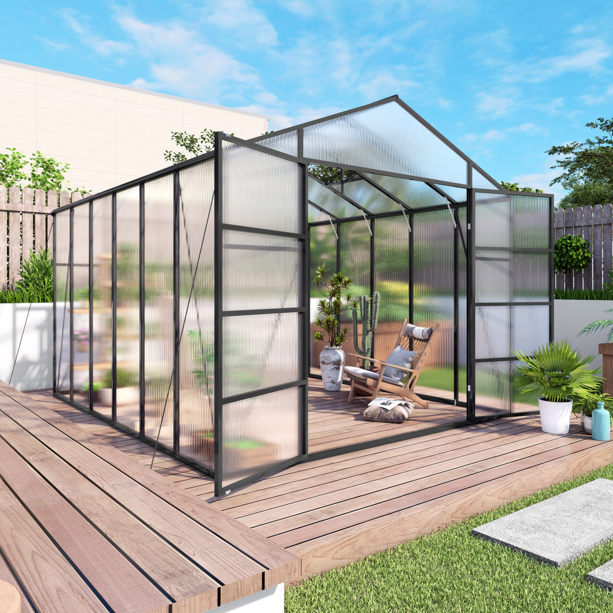 Newly marketed Gain height windproofaluminum greenhouse 10x12 FT Polycarbonate Greenhouse Raised Base and Anchor Aluminum Heavy Duty Walk-in Greenhouses for Outdoor Backyard in All Season