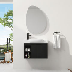 26'' Wall-Mounted Bathroom Vanity with White Ceramic Sink & Soft-Close Door, Dark Oak, Plywood, KD-Packing