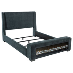 Sebastian Dark Blue  Upholstered Eastern King Audio Flame Visualizer Bed