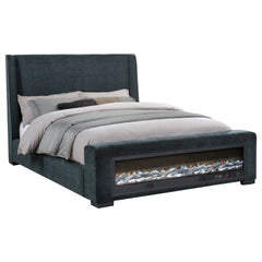 Sebastian Dark Blue  Upholstered Eastern King Audio Flame Visualizer Bed