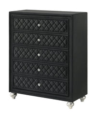 1pc Traditional Glam 5-Drawer Chest Velvet Tufted Drawer Front Faux Crystal Drawer Knobs Black