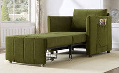 Upholstered Convertible Sleeper Sofa, 31.5" Pull Out Sofa Bed with 5-Position Adjustable Backrest, Side Pockets and a Storage Basket, Fold Out Chair Bed, Lounger For Living Room, Apartment, Green