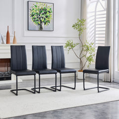 2-Pack PU Upholstered Dining Chairs - Black Modern Kitchen Side Chairs with Sturdy Black Powder-Coated Metal Tube Legs, Comfortable High-Back Seating for Dining Room, Kitchen & Living Room