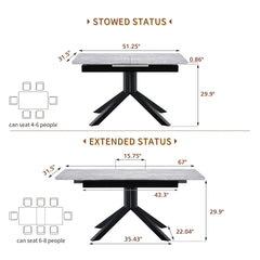 Modern Rectangular Dining Table with Light Gray Painted MDF Top and Sturdy Geometric Metal Legs, Contemporary Kitchen Table for Dining Room, Office or Small Spaces (Light Gray Marble, 1 Table)