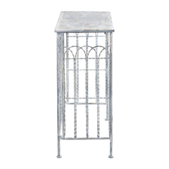 40x14x31" Rustic Iron Arched Fence Console Table, Weathered Silver Finish, Accent Table