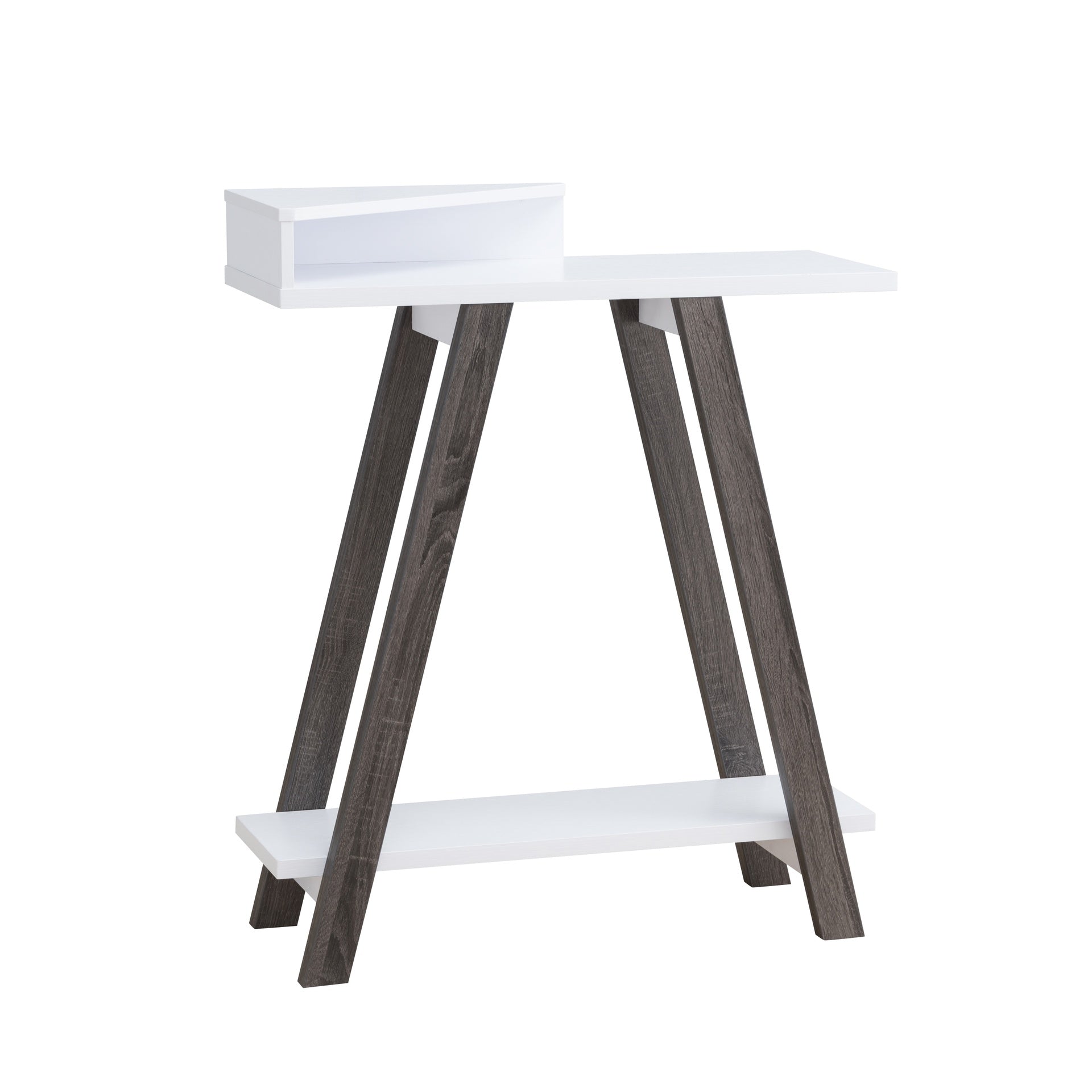 Contemporary Two Toned Console Table with Two Shelves - White & Grey