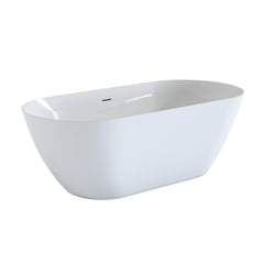 63" Acrylic Freestanding Bathtub, Oval Deep Soaking Bathtub with Center Pop-up Drain & Integrated Overflow, Contemporary Stand Alone Bath Tub for Bathroom Spa or Home Upgrade, Glossy White GF-26A09-63