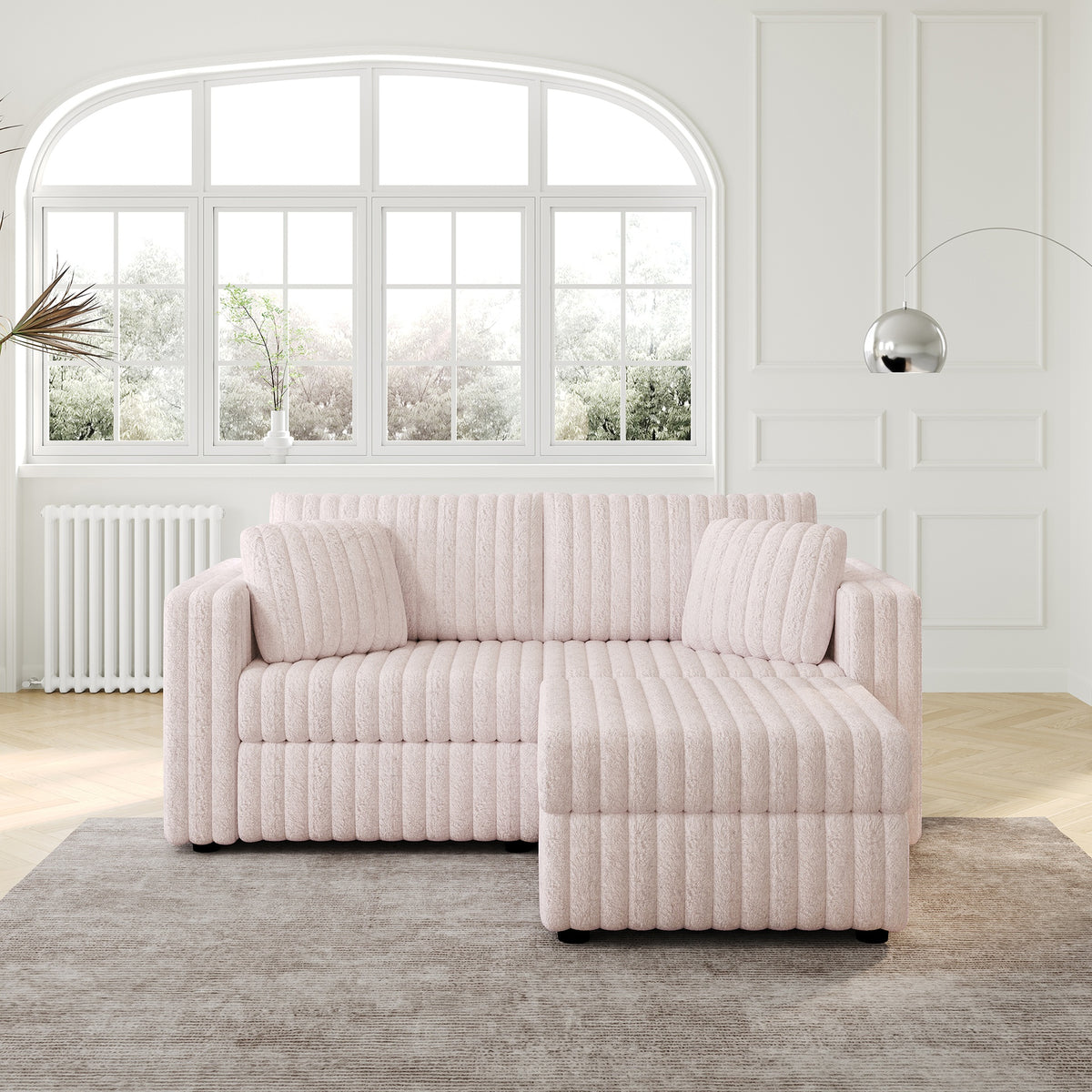 75.6"Soft  Modular 2-person Sofa with Hydraulic Lift. Highly Comfortable & Stylish. Matches 30.7" Ottoman. Ideal for Bedroom & Living Room. Light Pink