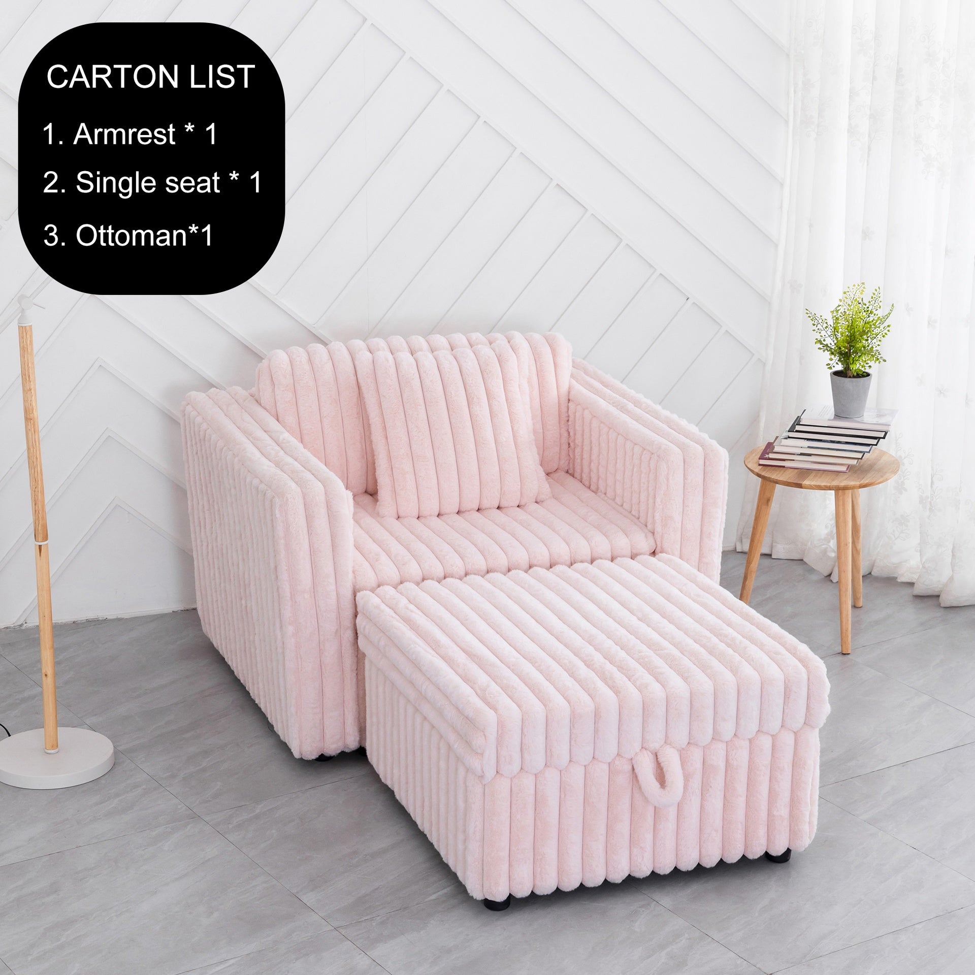 44.9"Soft  Modular Sofa Single - Very Comfortable & Stylish. Matches 30.7" Ottoman with Hydraulic Lift. Ideal for Bedroom & Living Room,  Light Pink
