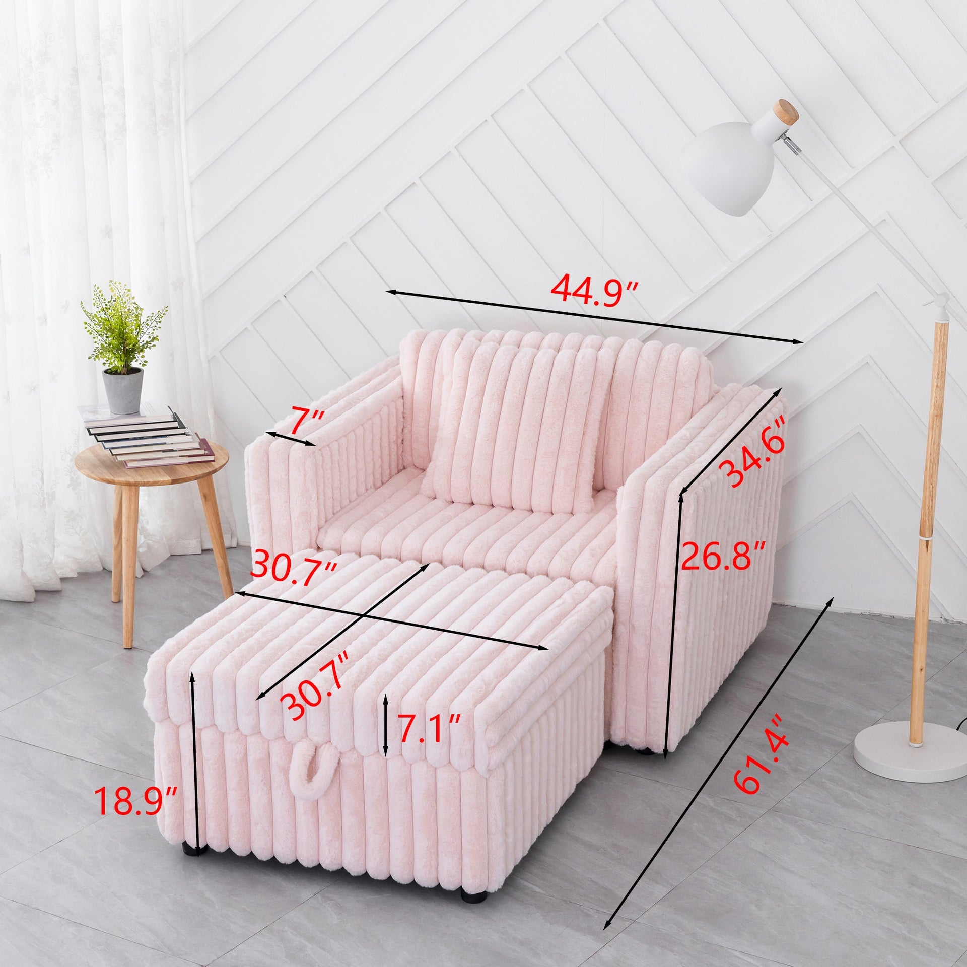 44.9"Soft  Modular Sofa Single - Very Comfortable & Stylish. Matches 30.7" Ottoman with Hydraulic Lift. Ideal for Bedroom & Living Room,  Light Pink
