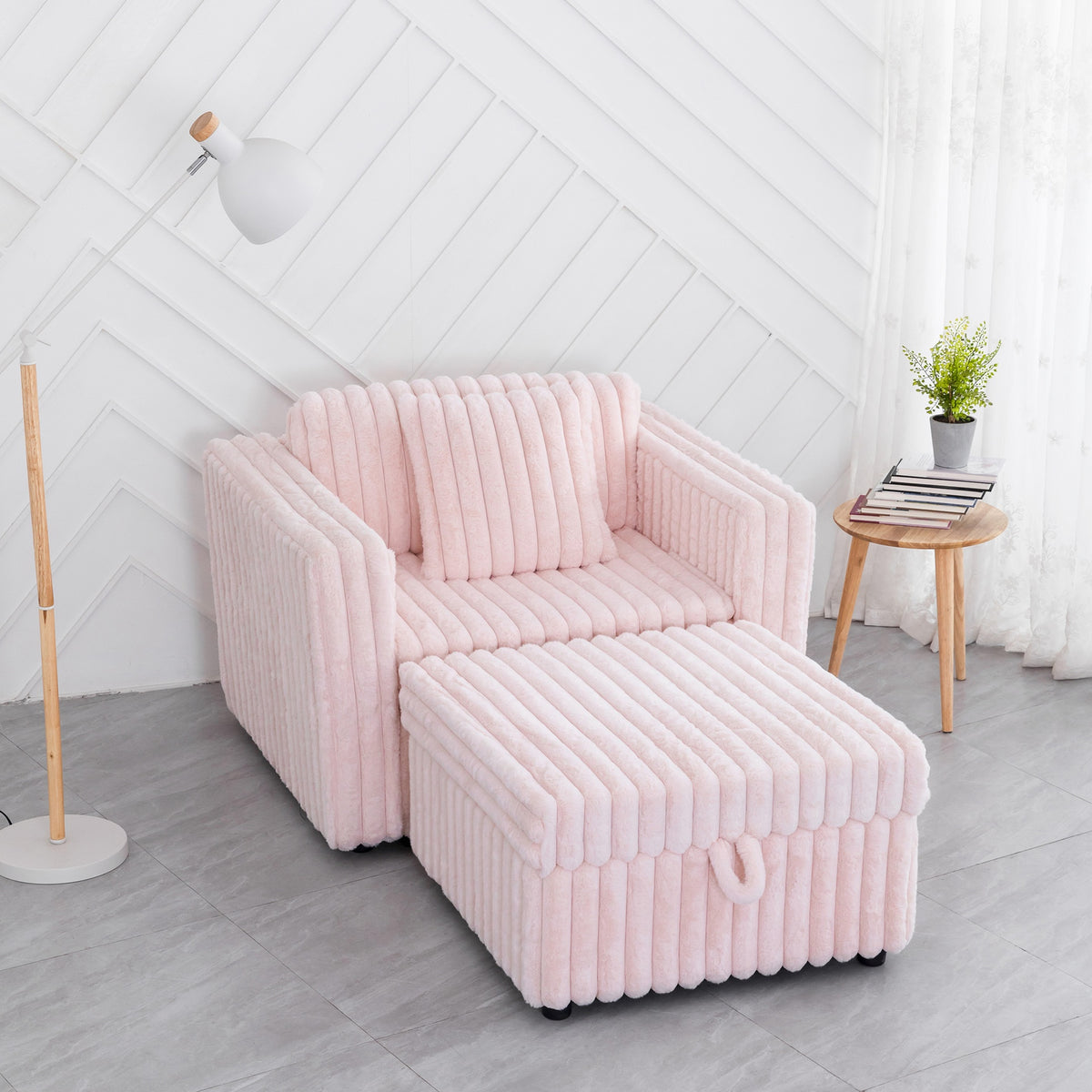 44.9"Soft  Modular Sofa Single - Very Comfortable & Stylish. Matches 30.7" Ottoman with Hydraulic Lift. Ideal for Bedroom & Living Room,  Light Pink