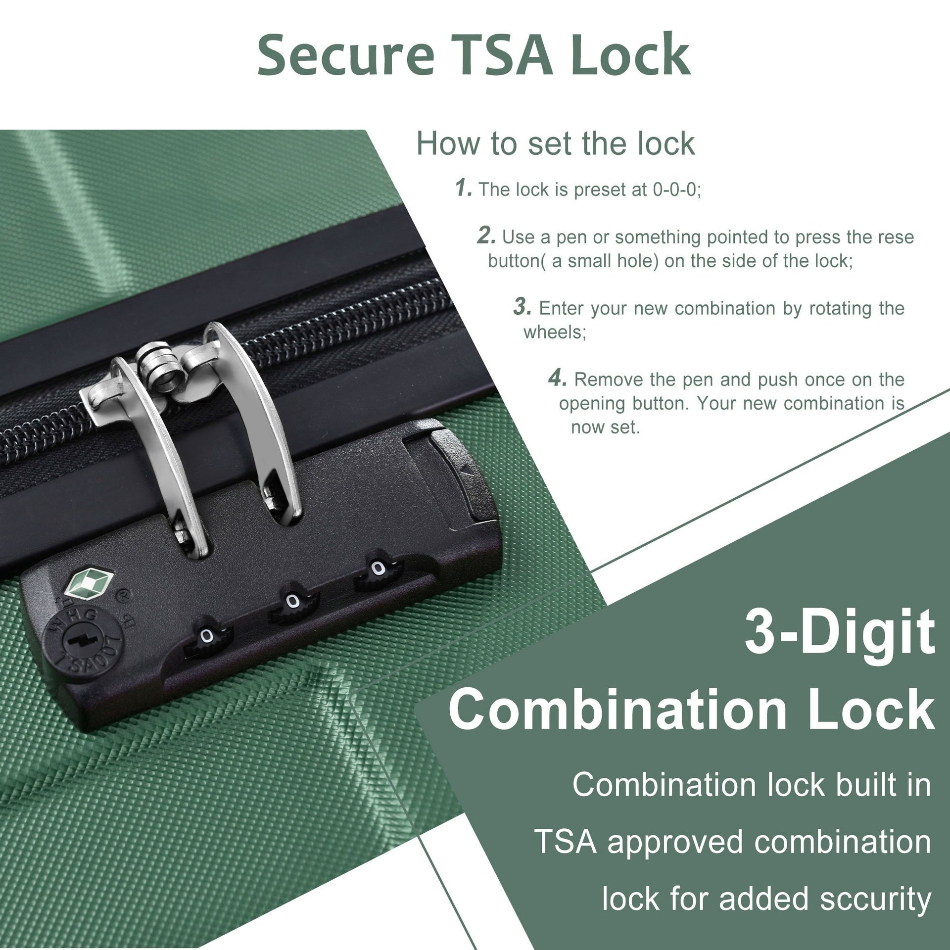 Hardshell Luggage, Lightweight Durable ABS Suitcase with Double Spinner Wheels, TSA Lock, 20-Inch Travel Carry-On Luggage (Green)