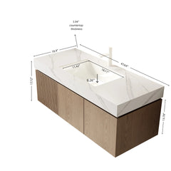 MURI 48" Bathroom Vanity&Sink, Floating Plywood Storage Cabinet with Drawer&Doors, Carrara White Sintered Stone Top&Ceramic Basin with 1 Pre-drilled Faucet Hole, Pre-assembled, Heidelberg Woodgrain