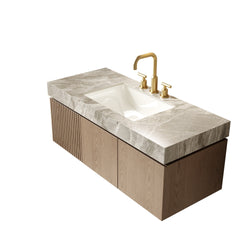 MURI 48" Bathroom Vanity&Sink, Floating Plywood Storage Cabinet with Drawer&Doors, Light Gray Sintered Stone Top&Ceramic Basin with 3 Pre-drilled Faucet Holes, Pre-assembled, Heidelberg Woodgrain
