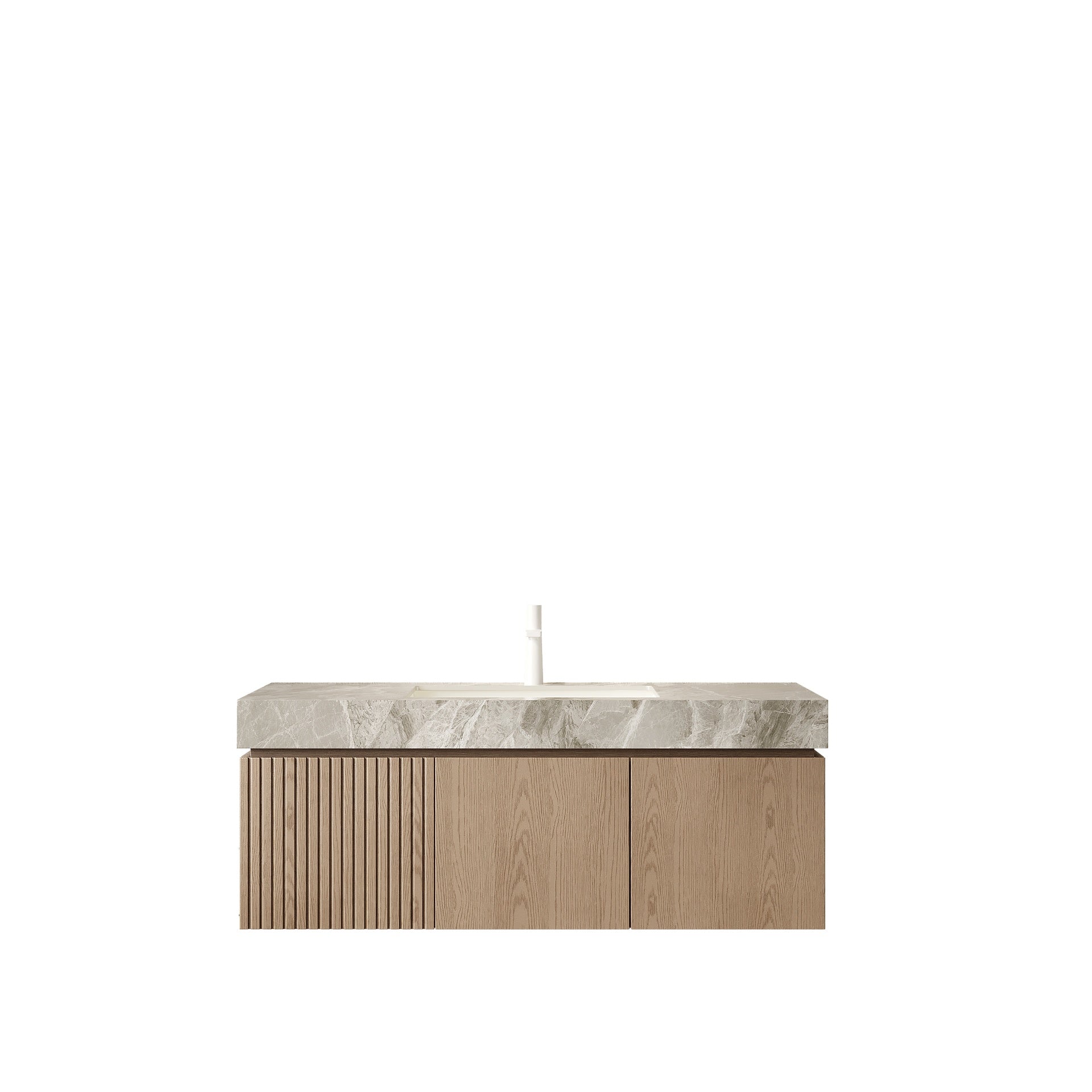 MURI 48" Bathroom Vanity&Sink, Floating Plywood Storage Cabinet with Drawer&Doors, Light Gray Sintered Stone Top&Ceramic Basin with 1 Pre-drilled Faucet Hole, Pre-assembled, Heidelberg Woodgrain Color